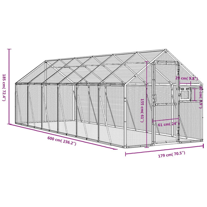 Volieră de păsări, antracit, 1,79x6x1,85 m, aluminiu - WALTI WALTI