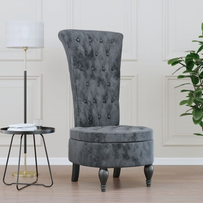 Fotoliu cu spătar înalt, gri închis, catifea, design cu nasturi - WALTI WALTI