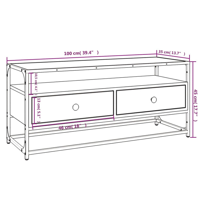 Dulap TV stejar maro, 100x35x45 cm, lemn prelucrat WALTI