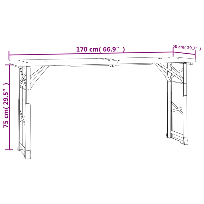 Masă pliabilă pentru bere 170x50x75/105 cm, lemn masiv de brad - WALTI WALTI