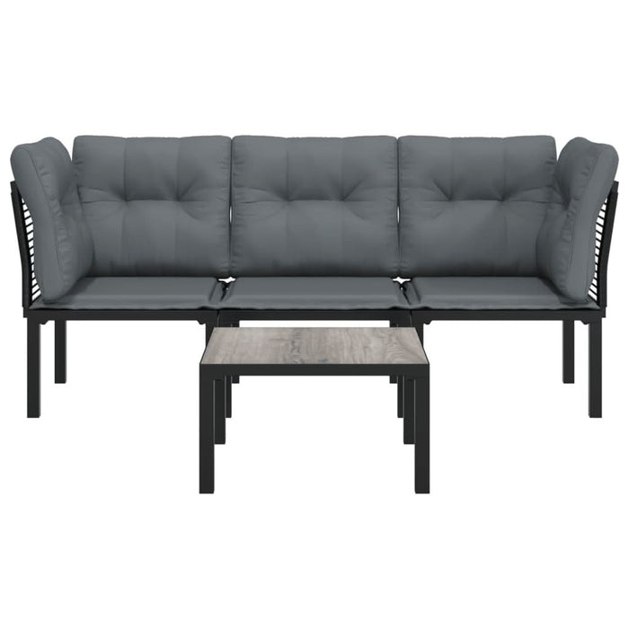 Set mobilier de grădină, 4 piese, negru și gri, poliratan - WALTI WALTI