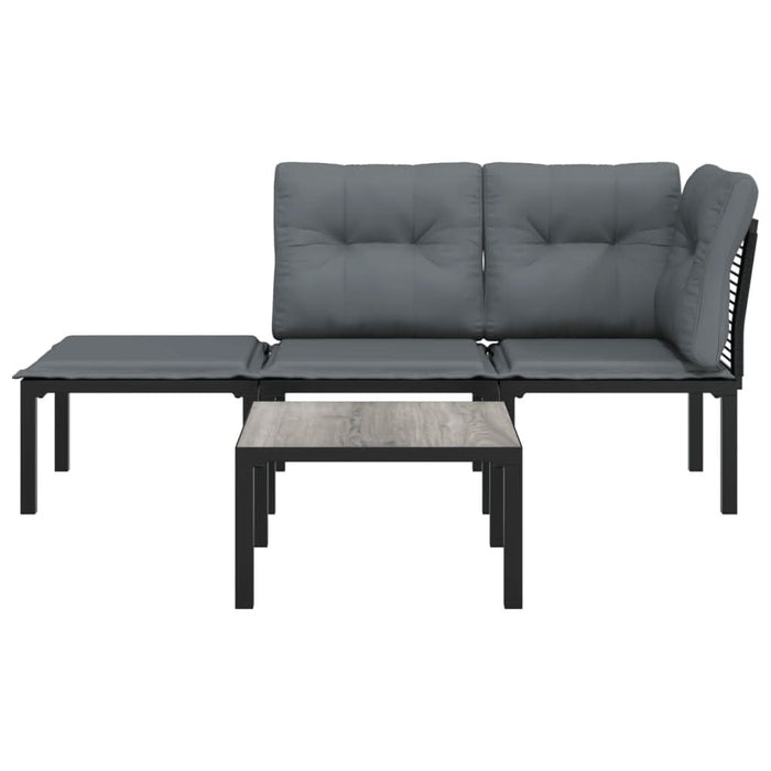 Set mobilier de grădină, 4 piese, negru și gri, poliratan - WALTI WALTI