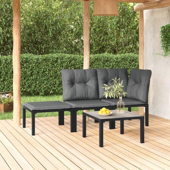 Set mobilier de grădină, 4 piese, negru și gri, poliratan - WALTI WALTI