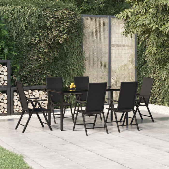 Set mobilier de grădină, 7 piese, negru, poliratan - WALTI WALTI