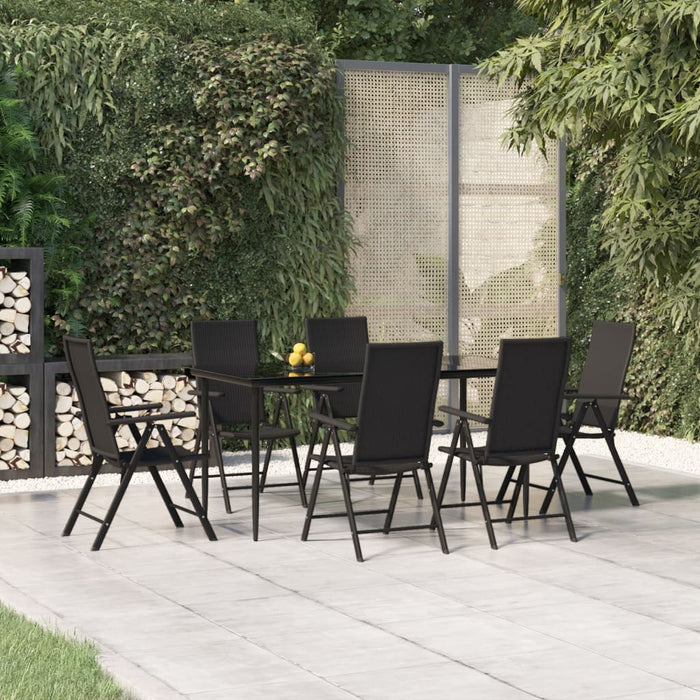 Set mobilier de grădină, 7 piese, negru, poliratan - WALTI WALTI