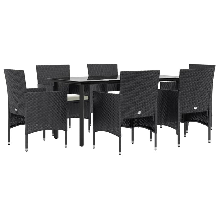 Set de masă pentru grădină, 7 piese, cu perne, negru WALTI