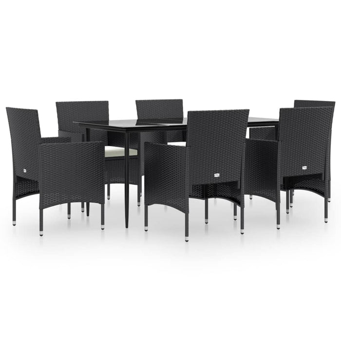 Set de masă pentru grădină, 7 piese, cu perne, negru WALTI