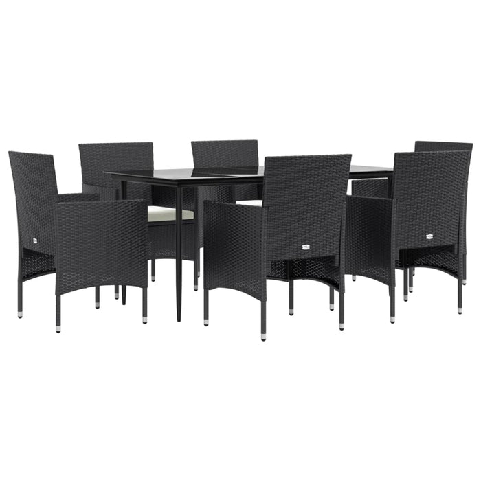 Set de masă pentru grădină, 7 piese, cu perne, negru WALTI