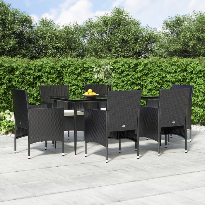 Set de masă pentru grădină, 7 piese, cu perne, negru WALTI