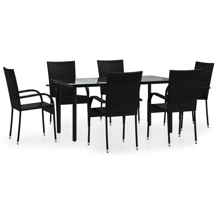 Set mobilier de grădină, 7 piese, negru, poliratan WALTI