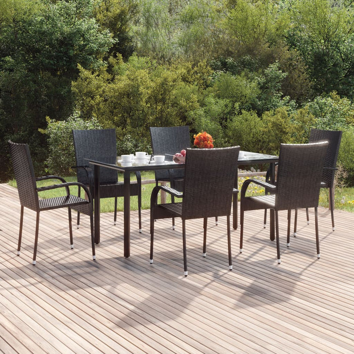 Set mobilier de grădină, 7 piese, negru, poliratan WALTI