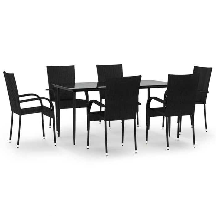 Set mobilier de grădină, 7 piese, negru, poliratan WALTI