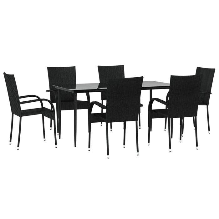 Set mobilier de grădină, 7 piese, negru, poliratan WALTI