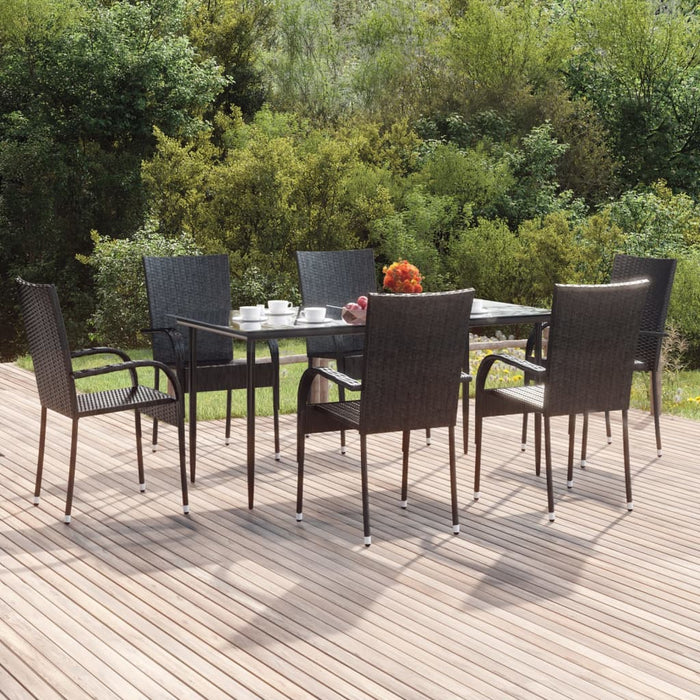 Set mobilier de grădină, 7 piese, negru, poliratan WALTI