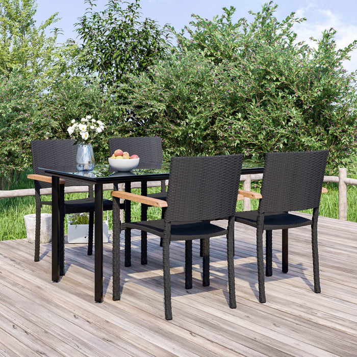 Set mobilier de grădină, 5 piese, negru, poliratan WALTI