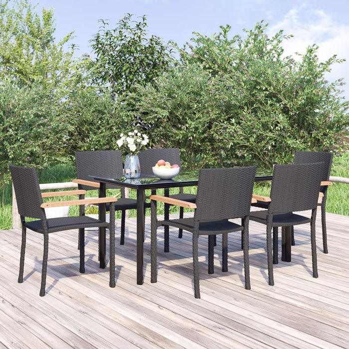 Set mobilier de grădină, 7 piese, negru, poliratan WALTI