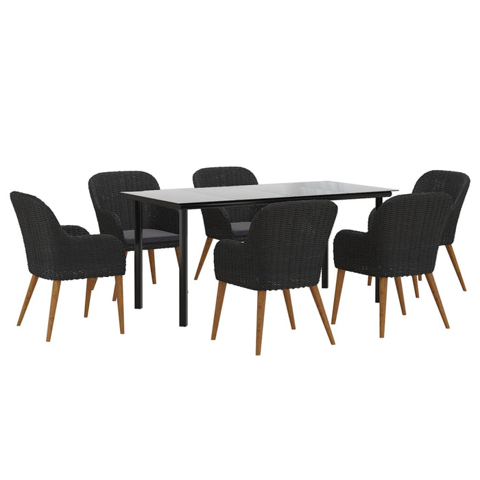 Set de masă pentru grădină, 7 piese, cu perne, negru - WALTI WALTI