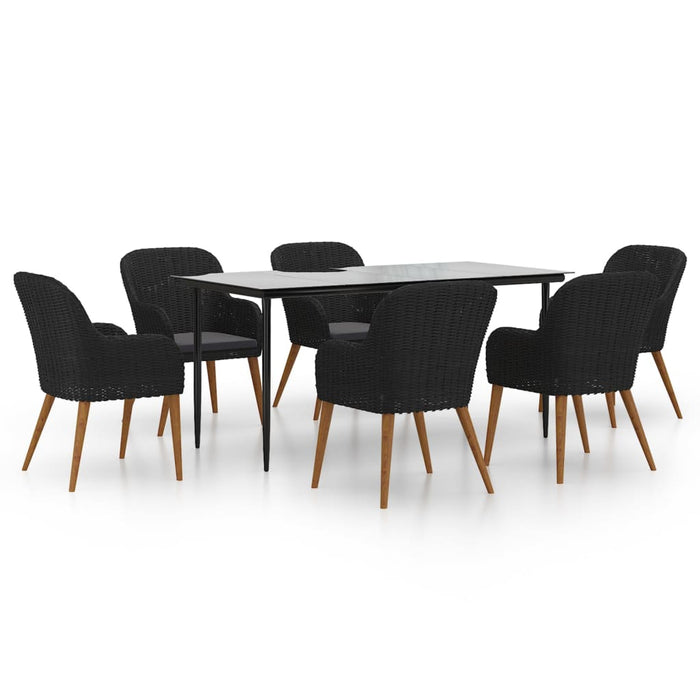Set de masă pentru grădină, 7 piese, cu perne, negru - WALTI WALTI