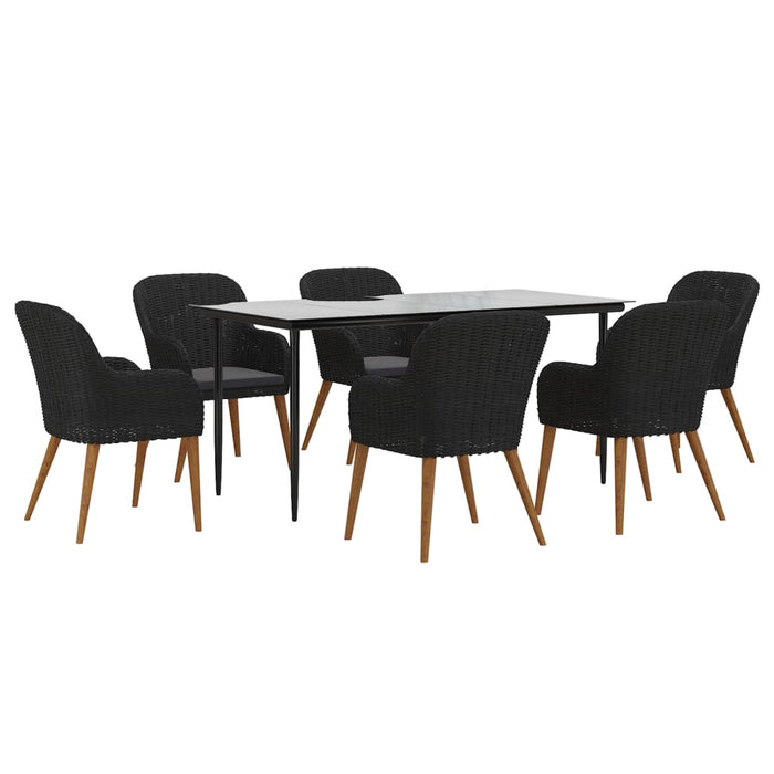 Set de masă pentru grădină, 7 piese, cu perne, negru - WALTI WALTI