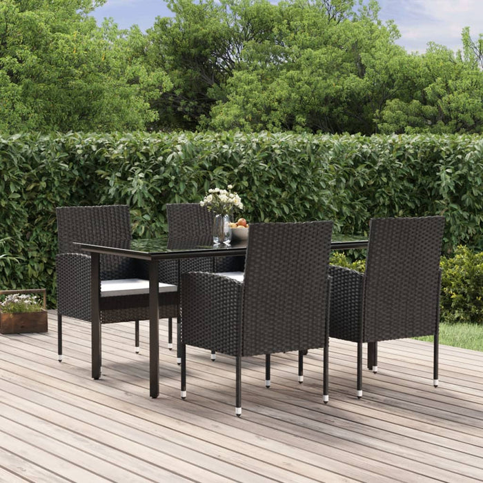 Set mobilier de grădină cu perne, 5 piese, negru, poliratan WALTI