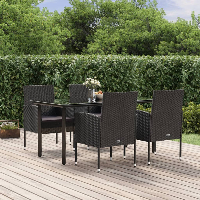 Set mobilier de grădină cu perne, 5 piese, negru, poliratan WALTI