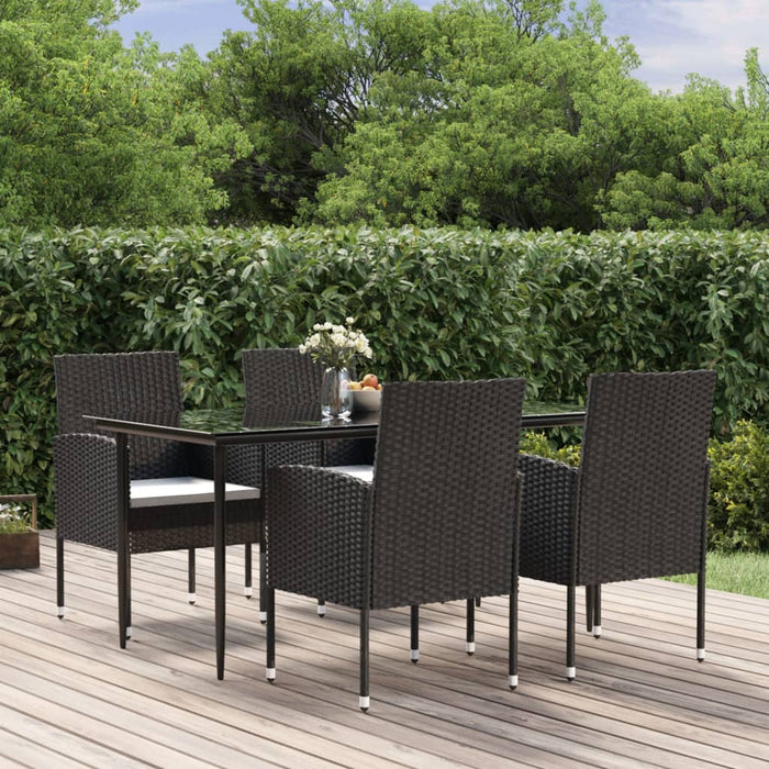 Set mobilier de grădină cu perne, 5 piese, negru, poliratan WALTI