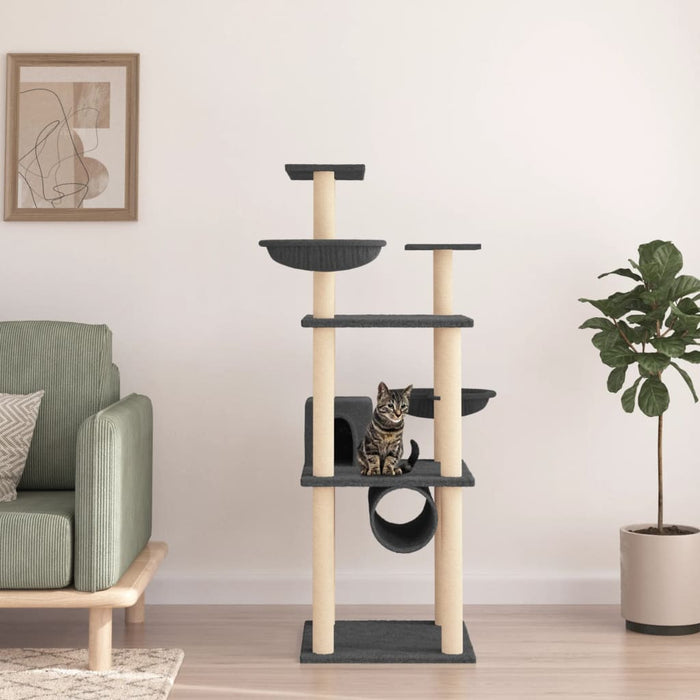 Ansamblu pisici cu stâlpi din funie sisal, gri închis, 141 cm - WALTI WALTI