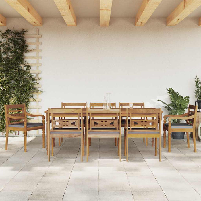 Set mobilier grădină cu perne gri închis 9 piese lemn masiv tec WALTI
