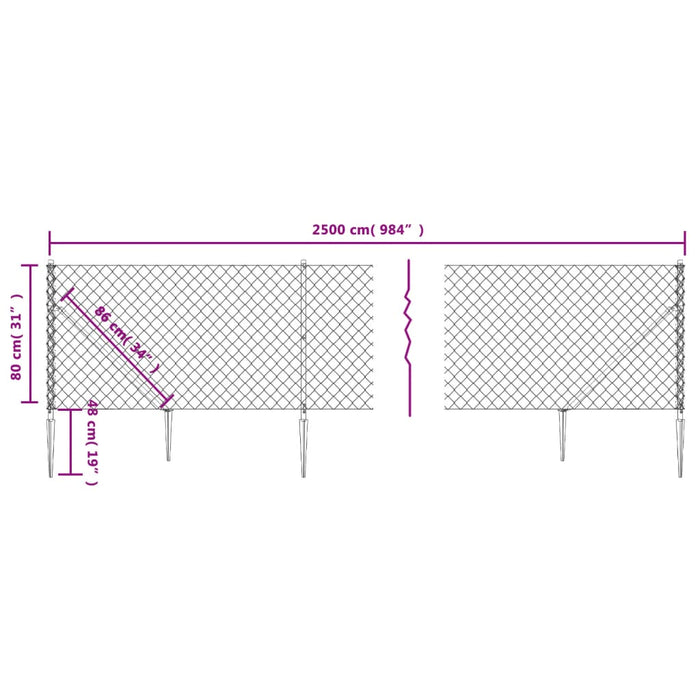 Gard plasă de sârmă cu țăruși de fixare, antracit, 0,8x25 m - WALTI WALTI