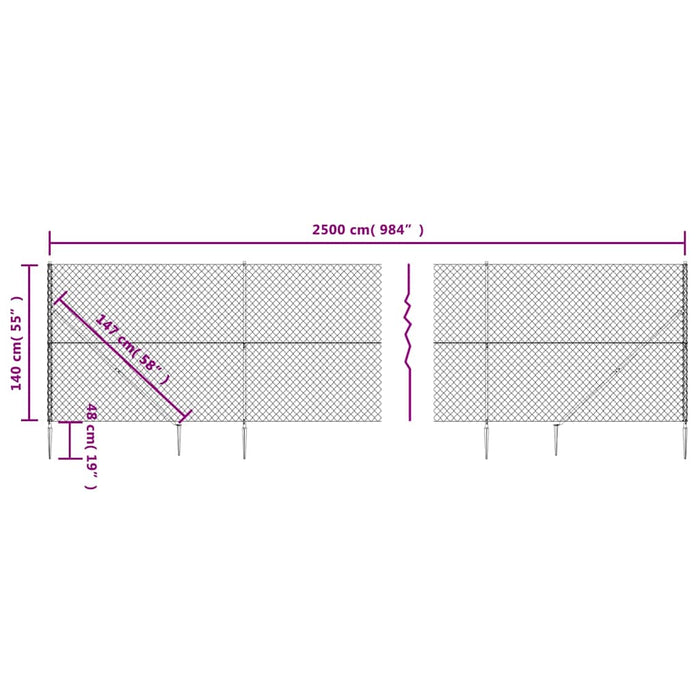 Gard plasă de sârmă cu țăruși de fixare, antracit, 1,4x25 m - WALTI WALTI