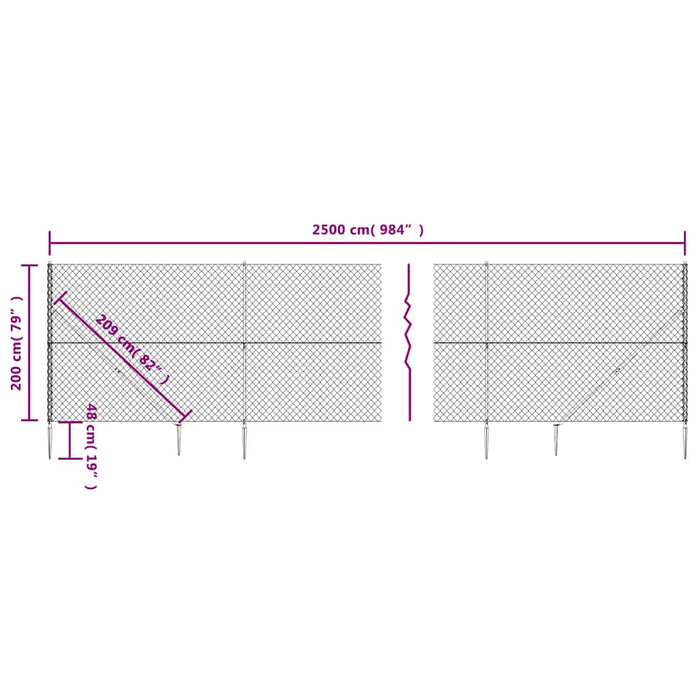 Gard plasă de sârmă cu țăruși de fixare, antracit, 2x25 m - WALTI WALTI