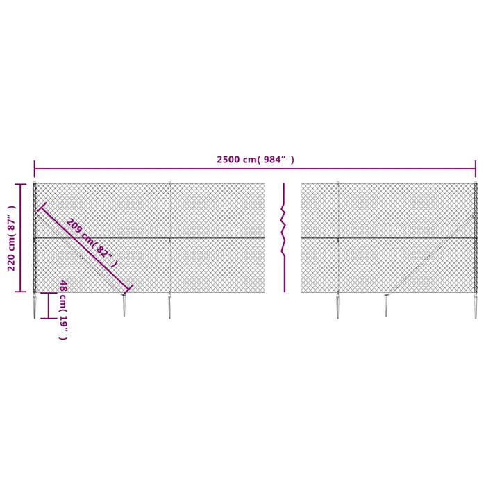 Gard plasă de sârmă cu țăruși de fixare, antracit, 2,2x25 m - WALTI WALTI