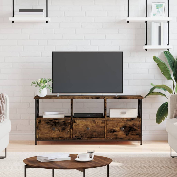 Comodă TV, stejar afumat, 102x33x45 cm, lemn prelucrat & fier WALTI