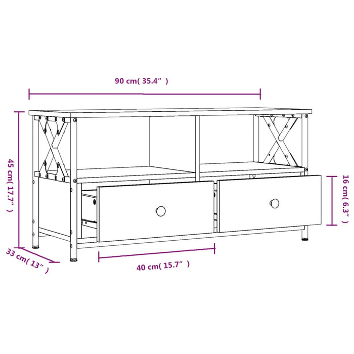 Comodă TV, stejar afumat, 90x33x45 cm, lemn prelucrat & fier - WALTI WALTI