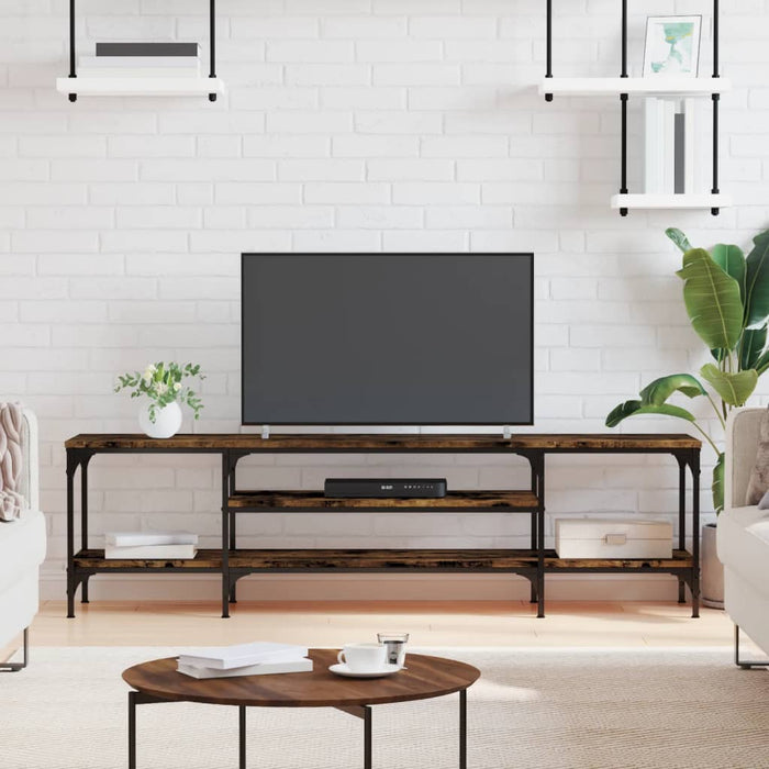 Comodă TV, stejar afumat, 161x35x45 cm, lemn prelucrat & fier WALTI