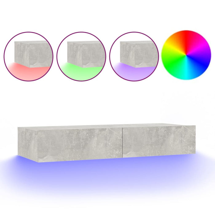 Comodă TV cu lumini LED, gri beton, 90x35x15,5 cm WALTI