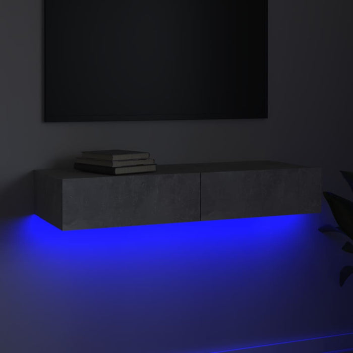 Comodă TV cu lumini LED, gri beton, 90x35x15,5 cm WALTI
