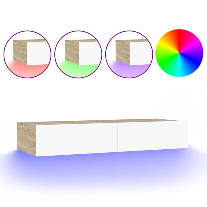 Comodă TV cu lumini LED, alb/stejar sonoma, 90x35x15,5 cm WALTI