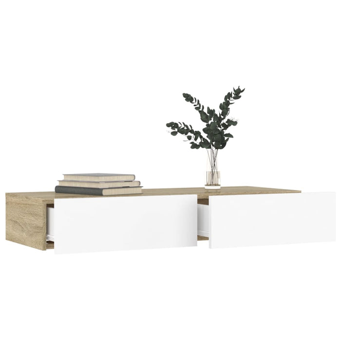 Comodă TV cu lumini LED, alb/stejar sonoma, 90x35x15,5 cm WALTI