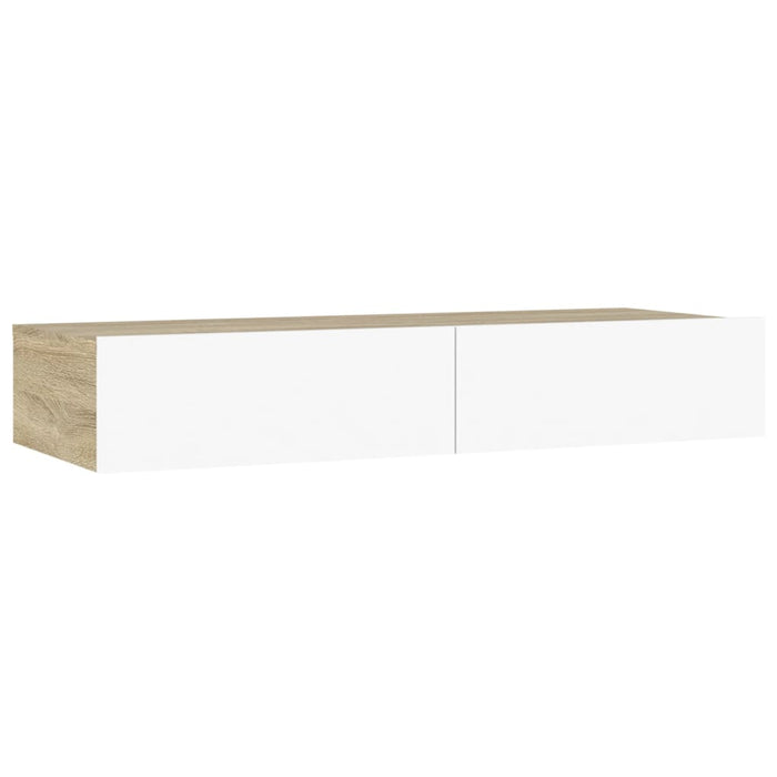 Comodă TV cu lumini LED, alb/stejar sonoma, 90x35x15,5 cm WALTI