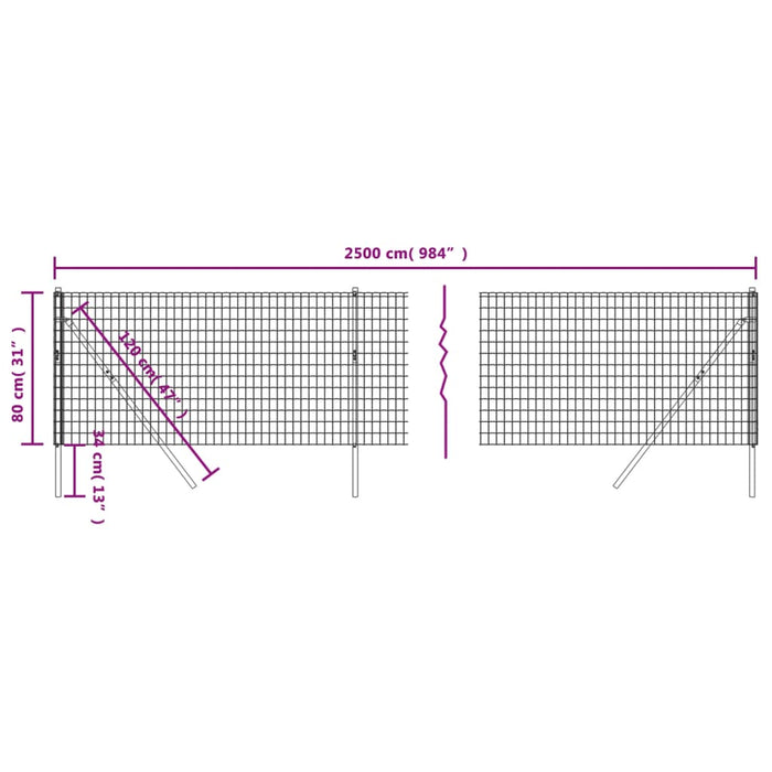Gard plasă de sârmă, verde, 0,8x25 m, oțel galvanizat WALTI