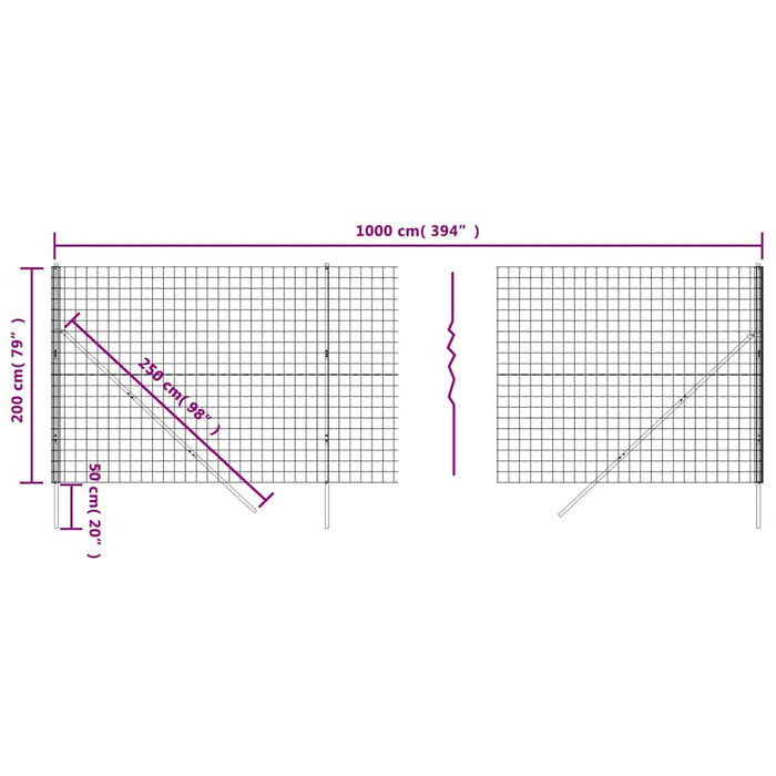 Gard plasă de sârmă, verde, 2x10 m, oțel galvanizat WALTI