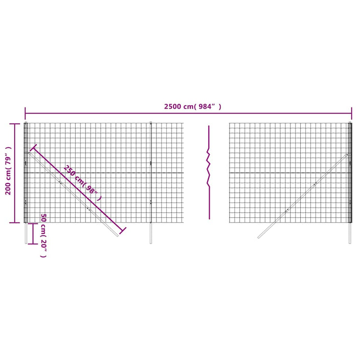Gard plasă de sârmă, verde, 2x25 m, oțel galvanizat - WALTI WALTI