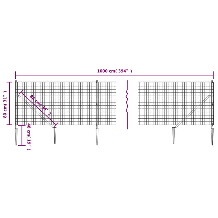 Gard plasă de sârmă cu țăruși de fixare, verde, 0,8x10 m WALTI