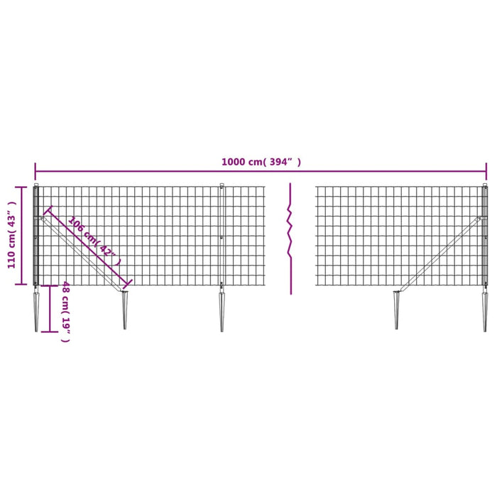 Gard plasă de sârmă cu țăruși de fixare, verde, 1,1x10 m - WALTI WALTI