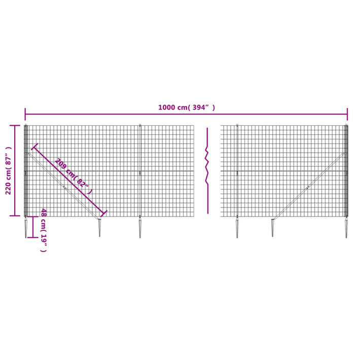 Gard plasă de sârmă cu țăruși de fixare, verde, 2,2x10 m - WALTI WALTI