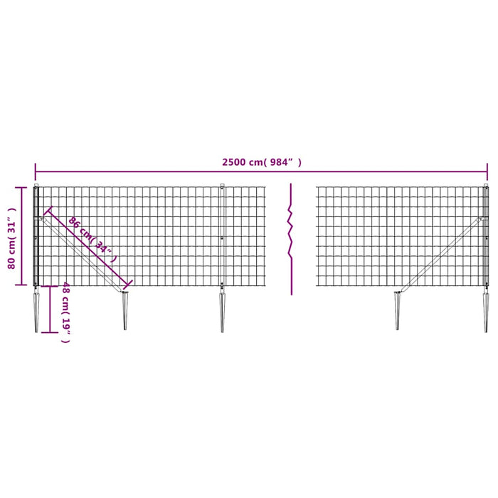 Gard plasă de sârmă cu țăruși de fixare, verde, 0,8x25 m WALTI