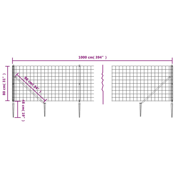 Gard plasă de sârmă cu țăruși de fixare, verde, 0,8x10 m - WALTI WALTI