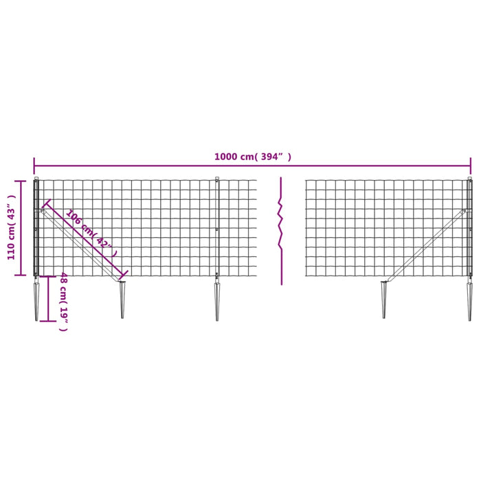 Gard plasă de sârmă cu țăruși de fixare, verde, 1,1x10 m WALTI