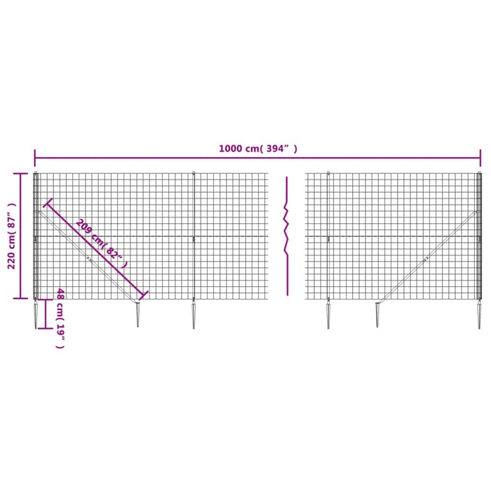 Gard plasă de sârmă cu țăruși de fixare, verde, 2,2x10 m - WALTI WALTI